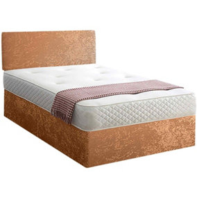 Loria Divan Bed Set with Headboard and Mattress - Plush Fabric, Mustard Color, 2 Drawers Left Side