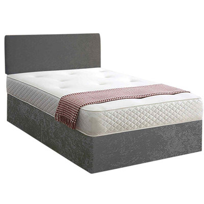 Loria Divan Bed Set with Headboard and Mattress - Plush Fabric, Steel Color, Non Storage