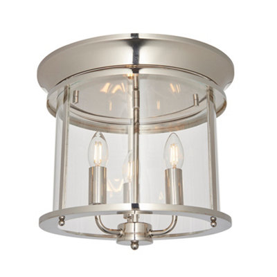 Lorne Bright Nickel with Clear Glass Modern Decorative 3 Light Flush ...