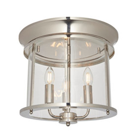 Lorne Bright Nickel with Clear Glass Modern Decorative 3 Light Flush Light