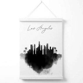 Los Angeles Watercolour Skyline City Poster with Hanger / 33cm / White