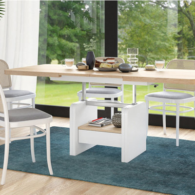 Lotta 2 in 1 Extending Coffee / Dining Table 120-180cm - Sonoma Oak / White