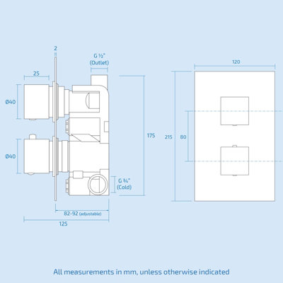 Lotus 2 Dial 1 Way Square Set - Ceiling Head - 5