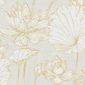 Lotus Floral Contemporary Unpasted Wallpaper