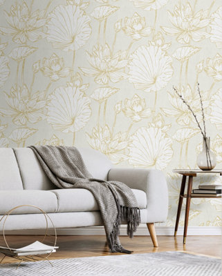 Lotus Floral Contemporary Unpasted Wallpaper
