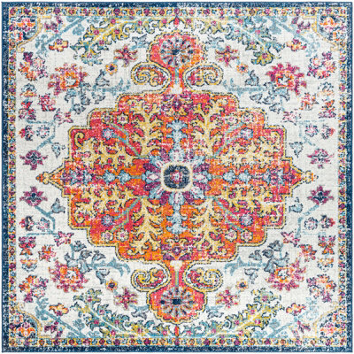 LOU Square Vintage Traditional Oriental Boho Saffron/Navy Area Rug 152 x 152 cm