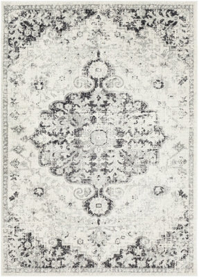 LOU Vintage Traditional Oriental Boho Black/Grey Area Rug 200 x 275 cm