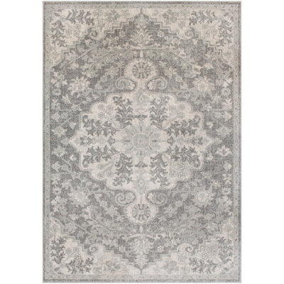 LOU Vintage Traditional Oriental Boho Charcoal Area Rug 200 x 275 cm
