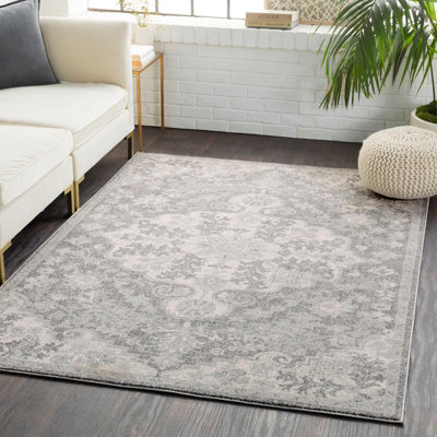 LOU Vintage Traditional Oriental Boho Charcoal Area Rug 200 x 275 cm