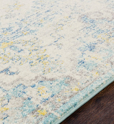 LOU Vintage Traditional Oriental Boho Cream/Teal/Yellow Area Rug 120 x 170 cm
