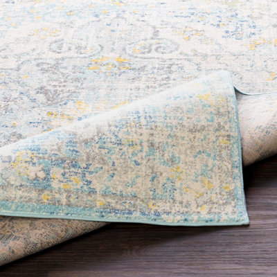 LOU Vintage Traditional Oriental Boho Cream/Teal/Yellow Area Rug 120 x 170 cm