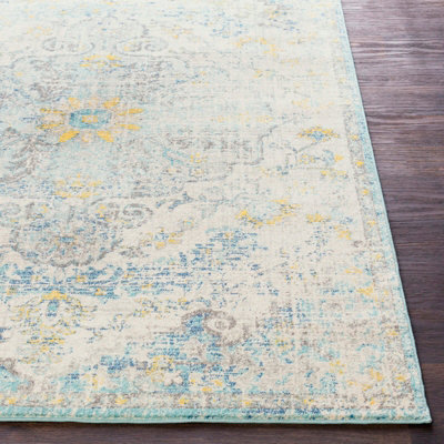 LOU Vintage Traditional Oriental Boho Cream/Teal/Yellow Area Rug 120 x 170 cm