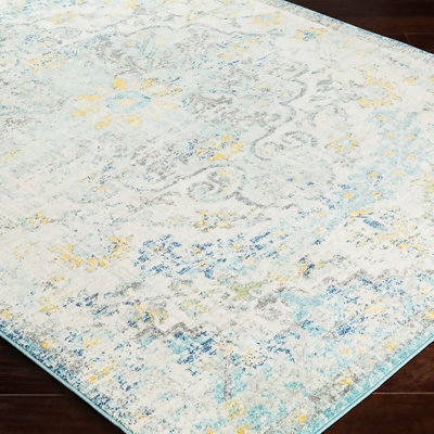 LOU Vintage Traditional Oriental Boho Cream/Teal/Yellow Area Rug 120 x 170 cm