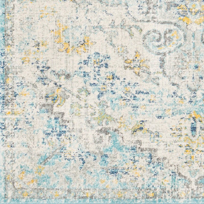 LOU Vintage Traditional Oriental Boho Cream/Teal/Yellow Area Rug 120 x 170 cm