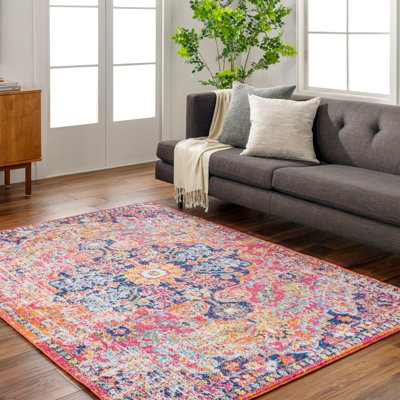LOU Vintage Traditional Oriental Boho Orange/Dark Blue Area Rug 200 x 275 cm