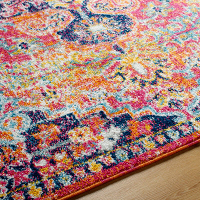 LOU Vintage Traditional Oriental Boho Orange/Dark Blue Area Rug 200 x 275 cm