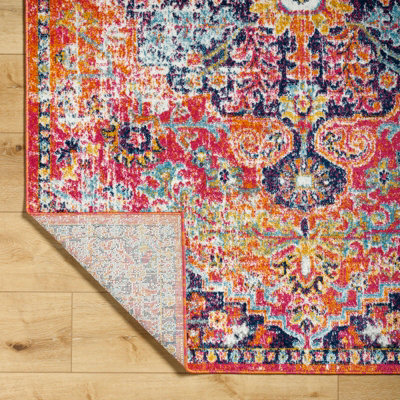 LOU Vintage Traditional Oriental Boho Orange/Dark Blue Area Rug 200 x 275 cm