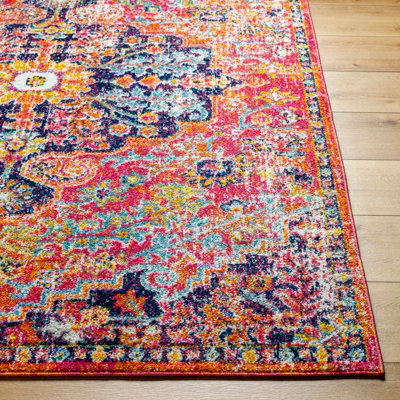 LOU Vintage Traditional Oriental Boho Orange/Dark Blue Area Rug 200 x 275 cm