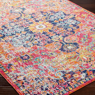 LOU Vintage Traditional Oriental Boho Orange/Dark Blue Area Rug 200 x 275 cm