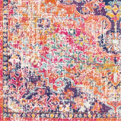 LOU Vintage Traditional Oriental Boho Orange/Dark Blue Area Rug 200 x 275 cm
