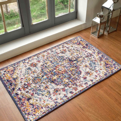 LOU Vintage Traditional Oriental Boho Orange/Dark Blue Area Rug 60 x 90 ...