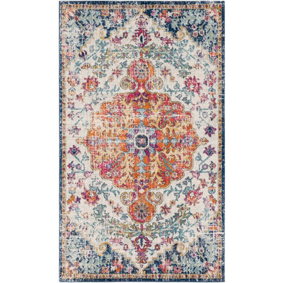 LOU Vintage Traditional Oriental Boho Saffron/Navy Area Rug 95 x 150 cm