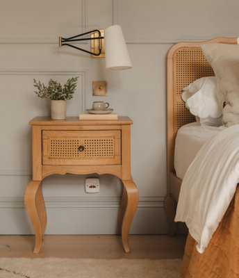 Louis Aged Oak Rattan Bedside Table