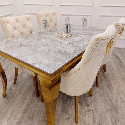 Louis Dining Table Gold with Sintered Stone Top