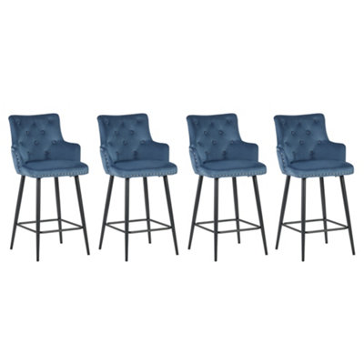 Louis Teal Velvet Metal Leg Bar Stools (Price Inclusive of 4 Bar Stools