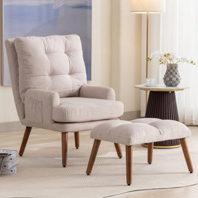 Lounge Chair with Footrest and 5-Stage Adjustable Backrest with Side ...