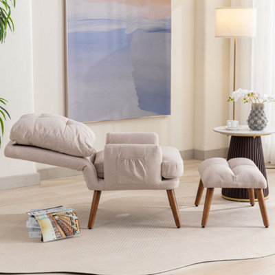 Lounge Chair with Footrest and 5-Stage Adjustable Backrest with Side ...
