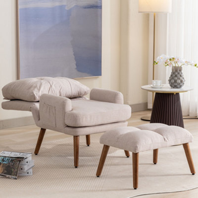 Lounge Chair with Footrest and 5-Stage Adjustable Backrest with Side ...