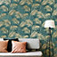 Lounge Palm Wallpaper Teal / Gold Grandeco A46105