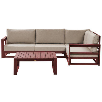 Lounge Set 4 Seater Left Hand Acacia Wood Dark Red TIMOR | DIY at B&Q