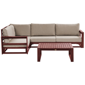 Lounge Set 4 Seater Right Hand Acacia Wood Dark Red TIMOR