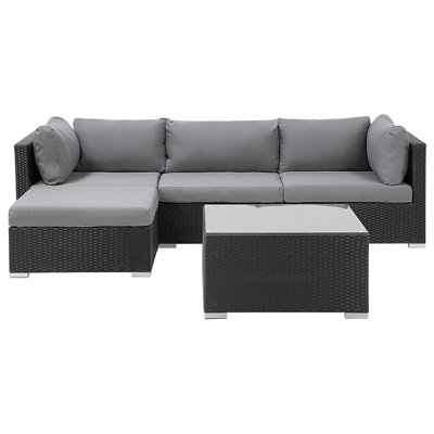 Lounge Set 4 Seater Right Hand PE Rattan Black SANO | DIY at B&Q