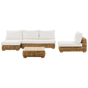 Lounge Set 4 Seater Right Hand Rattan Golden Brown VARALLO