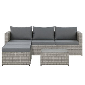 Lounge Set 5 Seater Left Hand PE Rattan Light Grey SABBIA