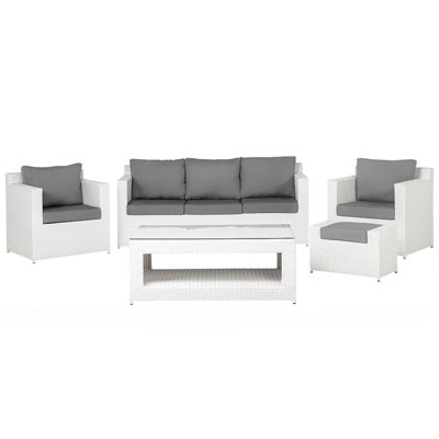 Lounge Set 6 Seater PE Rattan White ROMA