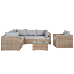 Lounge Set 6 Seater Right Hand PE Rattan Light Brown CONTARE