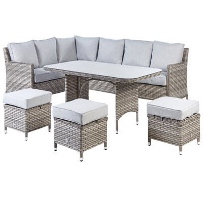 Lounge Set 9 Seater Right Hand PE Rattan Light Grey LACONA