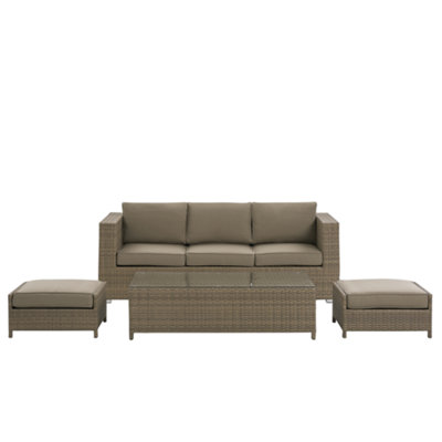 Lounge Set BELLUNO PE Rattan Brown 5 Seater