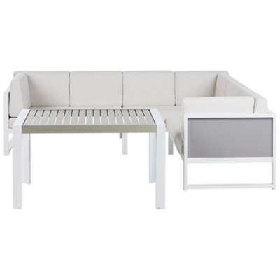 Lounge Set CASTELLA Aluminium Off-White Left Hand 6 Seater