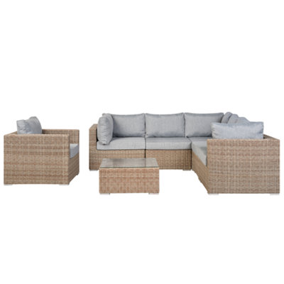 Lounge Set CONTARE PE Rattan Light Brown Left Hand 6 Seater