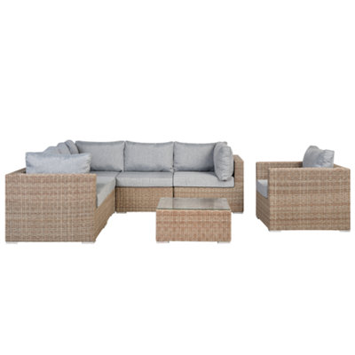 Lounge Set CONTARE PE Rattan Light Brown Right Hand 6 Seater