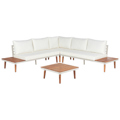 Lounge Set CORATO Acacia Wood Off-White Reversible 5 Seater