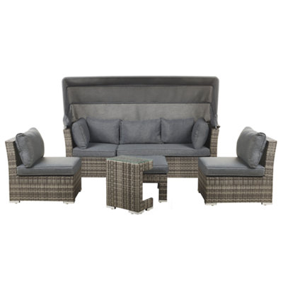 Lounge Set CORTE PE Rattan Dark Brown 6 Seater