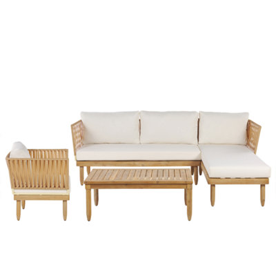 Lounge Set CREMONA Acacia Wood Off-White Left Hand 4 Seater