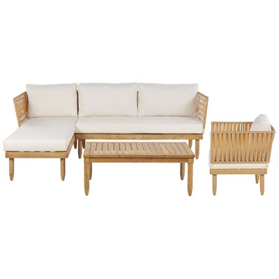 Lounge Set CREMONA Acacia Wood Off-White Right Hand 4 Seater