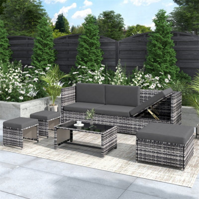 Lounge Set, Garden Furniture Set, Ratten Sofa, Seating Group, Patio Furniture, Grey